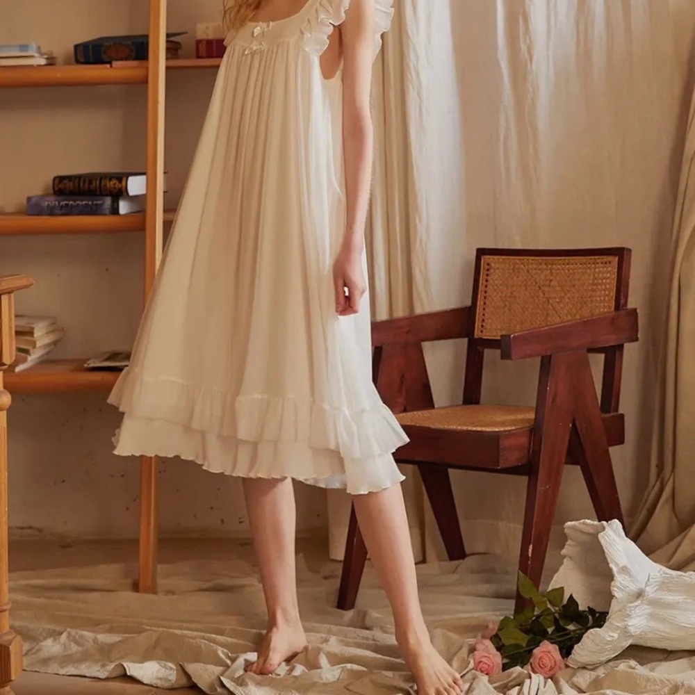 Women's Ruffled Nightgown Slip Dress - Cream